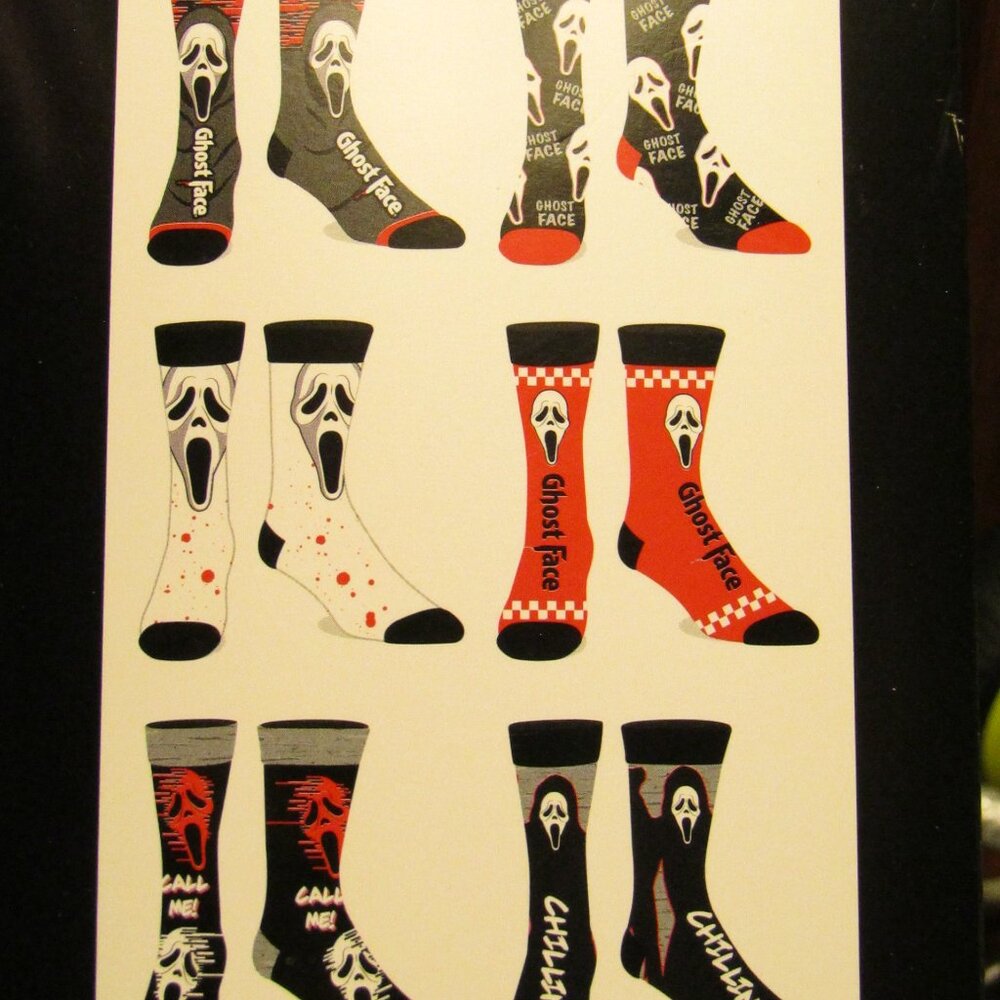 Socks | Shoe Size 8-12 | 6-Pair | Casual Crew | Ghost Faces | Uni-Sex